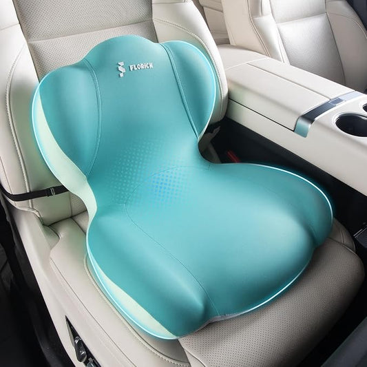 FLORICH Memory Foam Truck Seat Cushion with Adjustable Strap,Seat Cushion and Lumbar Support Pillow for Car Office Chair, Ergonomic Back Support & Sciatica Relief for Long Drives(Green)