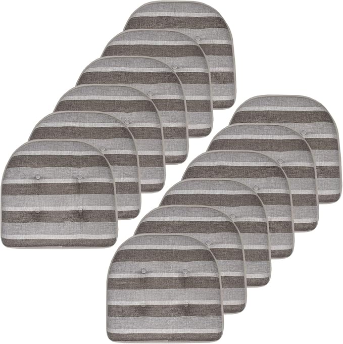 Sweet Home Collection Chair Cushion Memory Foam Pads Tufted Slip Non Skid Rubber Back U-Shaped 17" x 16" Seat Cover, 12 Count (Pack of 1), Bradford Silver/Brown