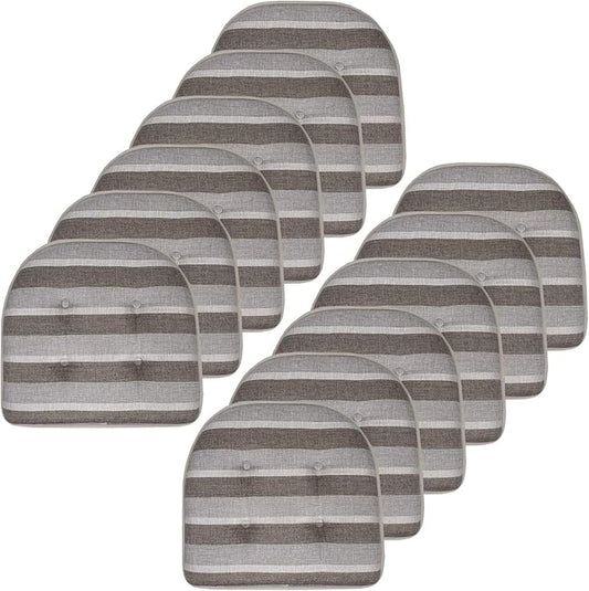 Sweet Home Collection Chair Cushion Memory Foam Pads Tufted Slip Non Skid Rubber Back U-Shaped 17" x 16" Seat Cover, 12 Count (Pack of 1), Bradford Silver/Brown