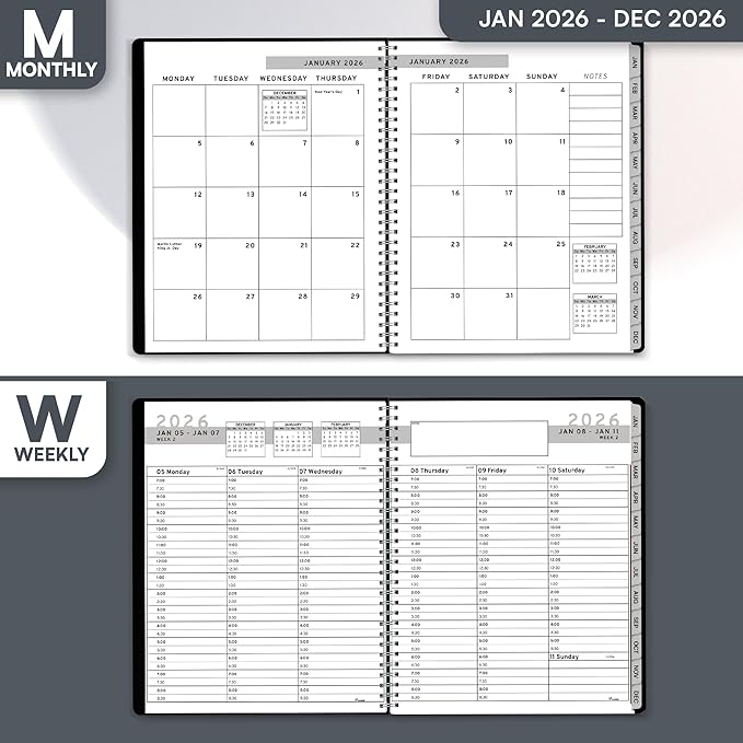 Ensight 2026 Appointment Book & Planner Ensight 6.5 x 8.5 inches Large Tabbed Daily Hourly Weekly Planner Schedule Book 30 Minute time Slots Business & Personal Planner Jan 2026 Dec 2026 Black