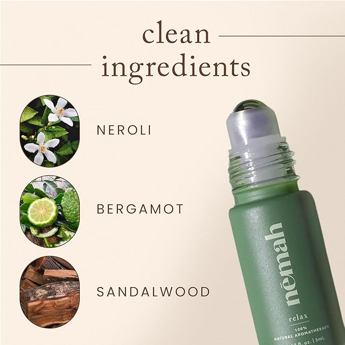 Nemah - Aromatherapy Roll On - Essential Oil Calming Roll On, Natural Calming Blend for Tranquility with Bergamot, Neroli, and Sandalwood - Vegan & Cruelty-Free - 0.17 fl. oz.