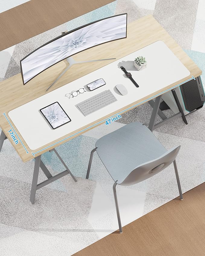 Leather Desk Pad Protector,Mouse Pad,Office Desk Mat, Non-Slip PU Leather Desk Blotter,Large Desk mat,Waterproof Keyboard mat for Office/Home/Decor (White,48" x 17")