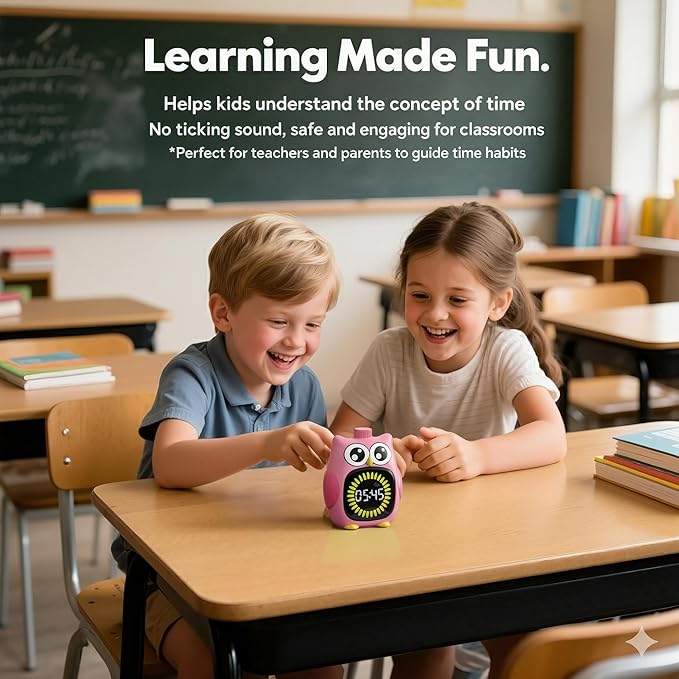 Doli Yearning Visual Timer for Kids, 99 Minute Cute Owl Digital Countdown Timer for Home School Classroom Supplies Study, Silent Time Management Tool (Pink)