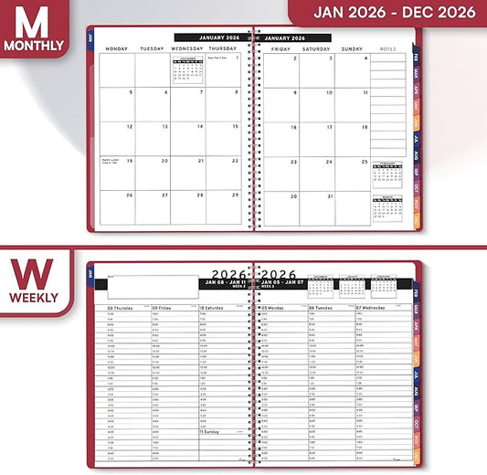 Ensight 2026 Appointment Book & Planner Ensight 6.5 x 8.5 inches Large Tabbed Daily Hourly Weekly Planner Schedule Book 30 Minute time Slots Business & Personal Planner Jan 2026 Dec 2026 Maroon