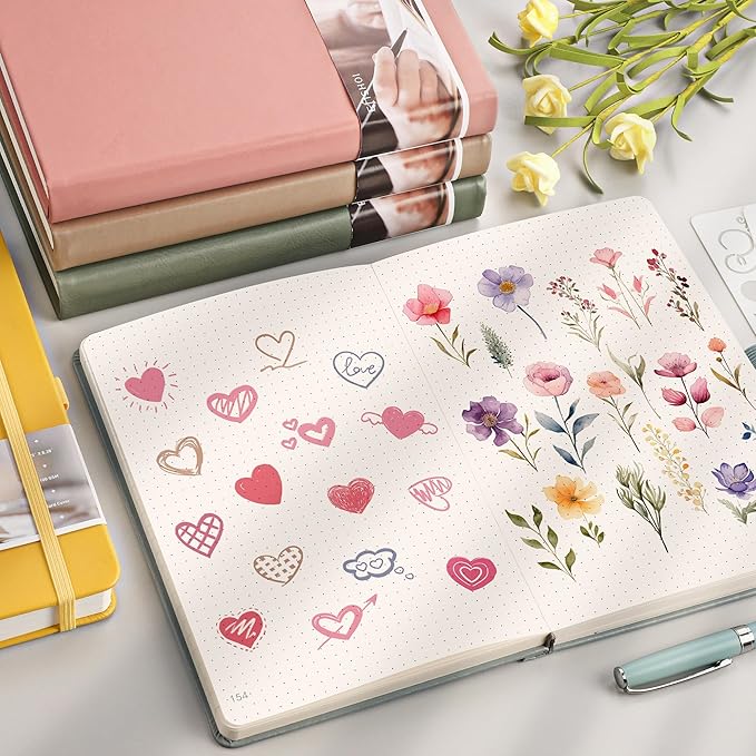 EMSHO A5 Hardcover Leather Dotted Journal - 320 Page Dot Grid Notebook for Women & Men, 100GSM Thick Paper, Ideal for Bullet Journaling, Work Notes, Sketching, Diary, School & Travel-pink