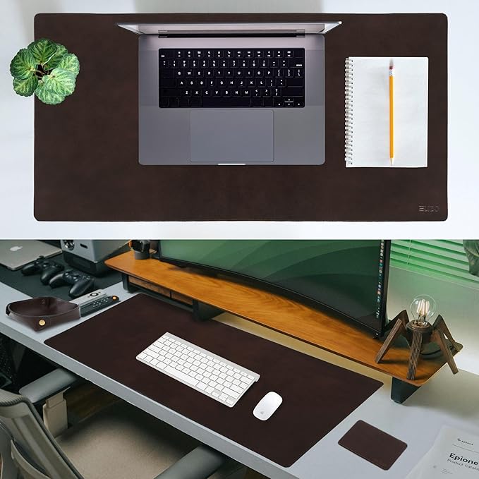 Elizo Leather Desk Mat Desk Pad Blotter Set - Real Full-Grain Leather (32x16) 2-Layer Genuine Desk Cover Protector & Large Mouse Pad | Computer Keyboard Desk Accessories for Office & Home