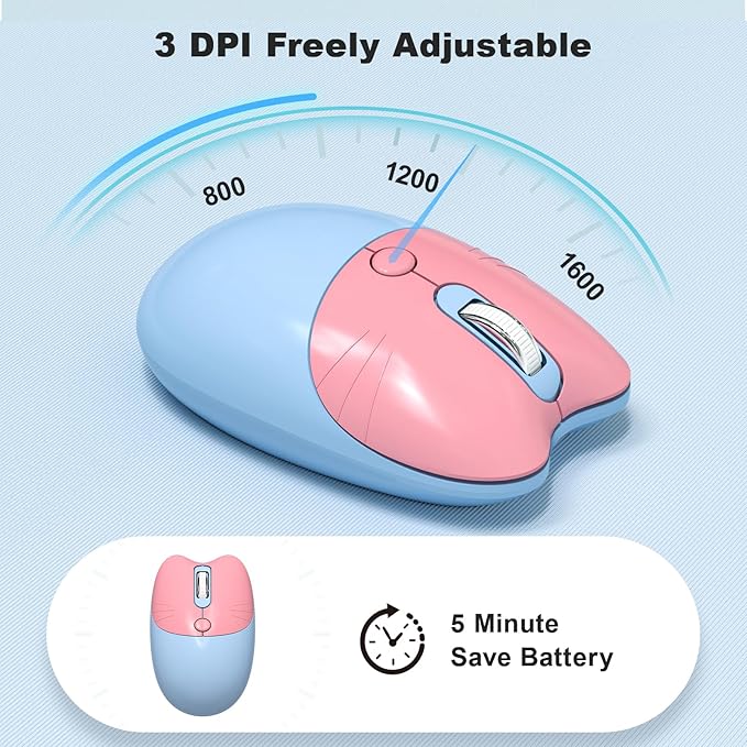 MOFII Wireless Keyboard and Mouse, USB 2.4GHz Full Size Typewriter Keyboard and Cute Cat Shape Design Mouse Combo for Windows 7/8/10, Laptop, Desktop, PC, Computer (Blue Colorful)