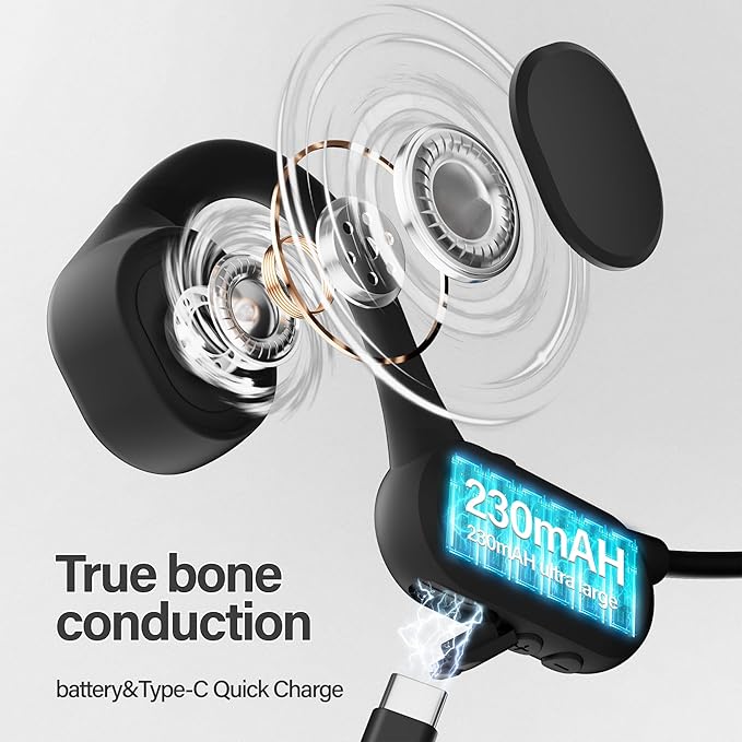 2025 Bone Conduction Headphones，Bluetooth 5.4 Wireless Headphones, Type-C Quickly Charge，12Hrs Playtime，IPX5 Waterproof for Traving，Running，Hiking