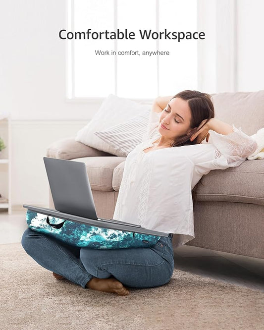 Lap Desk - Washable Cushion – Fits up to 17-Inch Laptops – Portable Laptop Desk & Stand – Bed desks & Tray for Writing, Reading, Working, Gaming on Bed, Couch, Floor –Istudyniture - Large, Waves