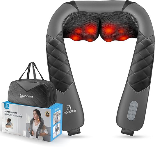 COMFIER Shiatsu Neck Shoulder Massager, Back Massager with Heat,Gifts for Mom Dad Deep Tissue 4D Kneading Massage Pillow with Portable Storage Bag, Home, Office and Car Use