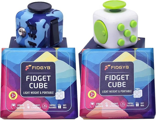 2PCS Cube Fidget Stress Relief Toy for Adults & Kids, Smooth, Quiet Sensory Toy for Anxiety, Focus & ADHD Idea[Camo+WG][2PCS]