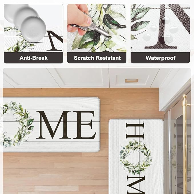 KIMODE Anti Fatigue Kitchen Mats, 17.3" x 30" Farmhouse Rustic Kitchen Rugs, Cushioned, Non-Skid, Waterproof, Comfort Thick Kitchen Floor Standing Mat for Corner Sink, Laundry Floor, Home
