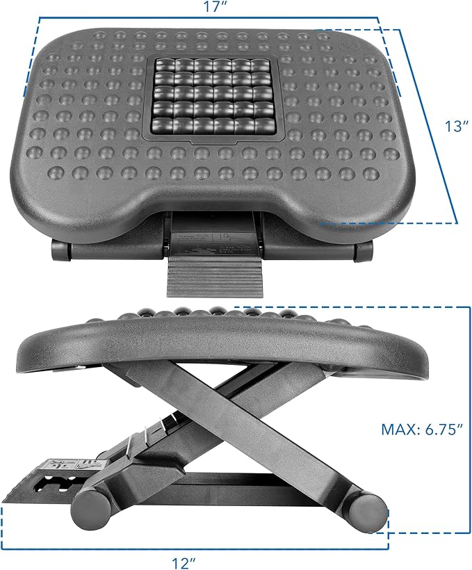 Mount-It! Ergonomic Under Desk Footrest | Massaging Foot Support for Foot Comfort | Office Tilting Footrest with 3-Level Height Adjustment Against Swelling