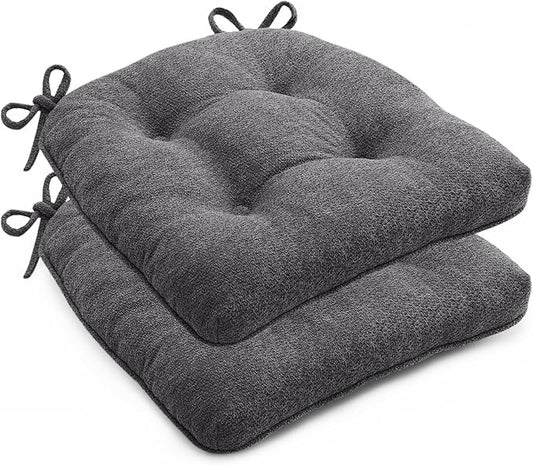 Chair Cushions Set of 2 for Dining Chairs, 16.5"x15.5" Kitchen Chair Pads with Memory Foam, Non-Slip Bottom & Ties, Tufted Indoor Seat Cushions for Home Use – Dark Grey