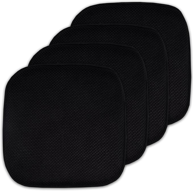Sweet Home Collection 4 Pack Memory Foam Honeycomb Nonslip Back 16" x16" Chair/Seat Cushion Pad, Black