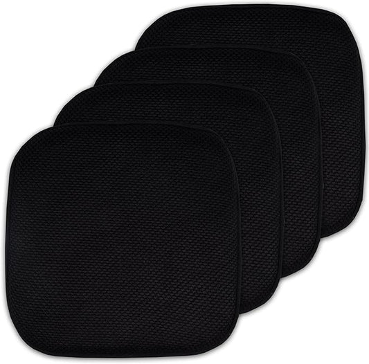 Sweet Home Collection 4 Pack Memory Foam Honeycomb Nonslip Back 16" x16" Chair/Seat Cushion Pad, Black