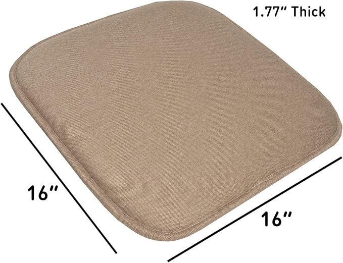 Sweet Home Collection Chair Cushion Memory Foam Pads Honeycomb Pattern Slip Non Skid Rubber Back Rounded Square 16" x 16" Seat Cover, 6 Pack, Charlotte Taupe