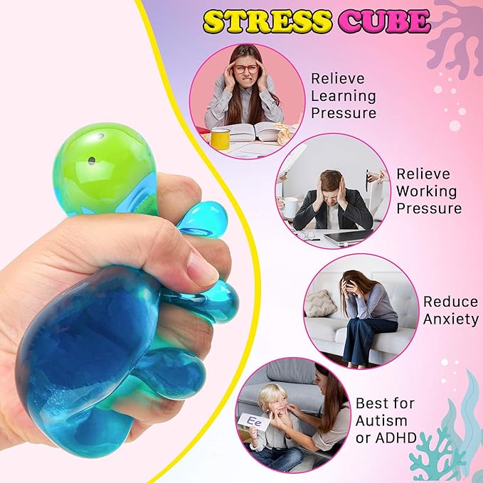 Squishy Stress Cube Fidget Toys Adults - Glow in The Dark Octopus Sensory Toys for Kids with Autism Stress Balls for Kids Squeeze Toys for Anxiety Stress Relief Gifts