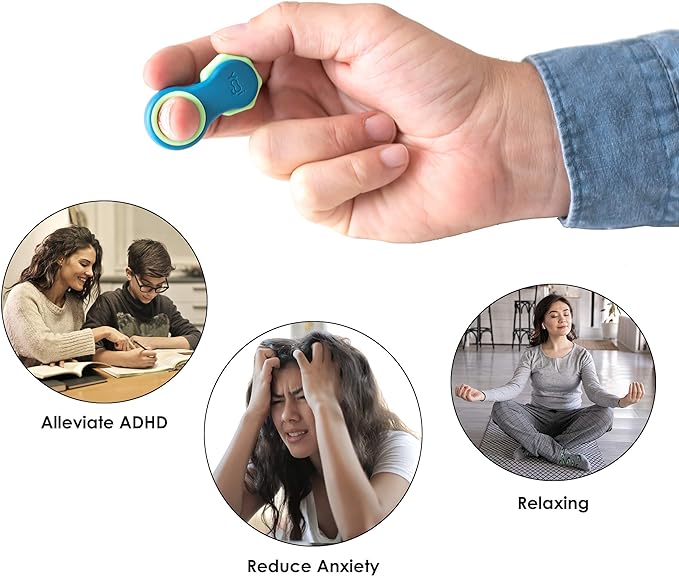 Yogi Fidget Toy – Silent Sensory Spinner for Adults & Kids – Stress Relief Fidgets for ADHD, Anxiety – Fidget Toys for Adults – Includes 5 Finger-Fit Rings – Work, School & Travel – Ocean
