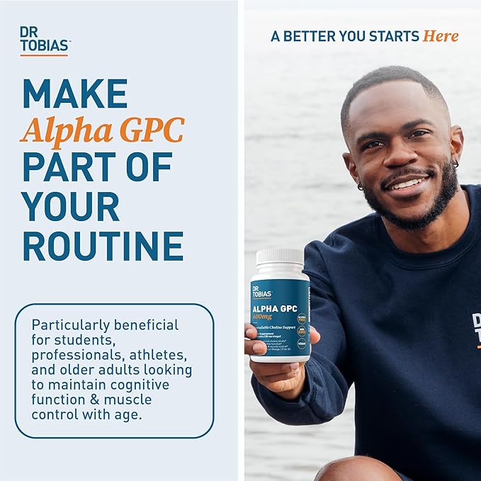 Dr. Tobias Alpha GPC 600mg Per Serving - Bioavailable Choline Supplements for Brain, Memory and Focus - Premium Nootropic Alpha GPC Choline Supplement, Vegan, Non-GMO, 60 Capsules, 30 Servings