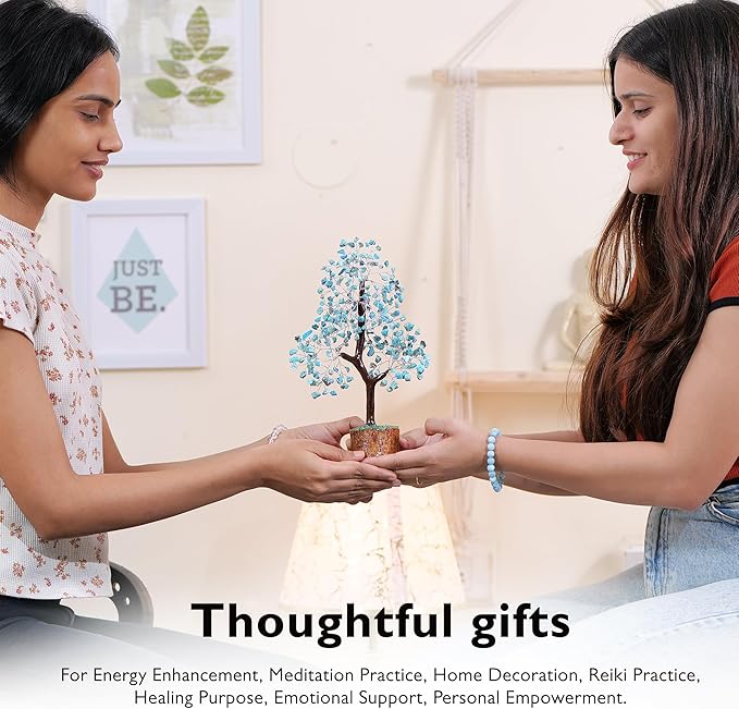 FASHIONZAADI Turquoise Crystal Tree, Gemstone Tree Home and Office Decor, Good Luck Gifts, Crystals Decor, Housewarming Gifts