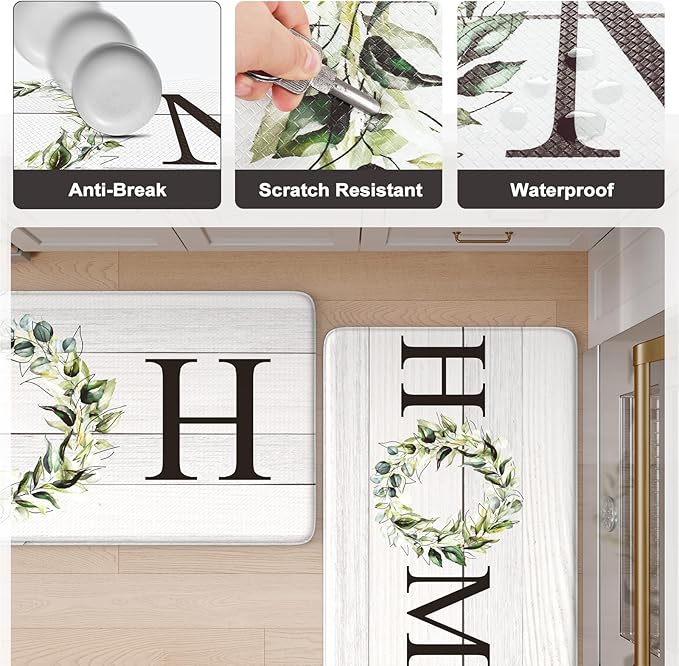 KIMODE Anti Fatigue Kitchen Mat for Floor 20"x32", Farmhouse Kitchen Rug, Cushioned Non Slip Kitchen Mats for Floor, Comfort Farmhouse Kitchen Floor Mat for Sink Laundry Desk White