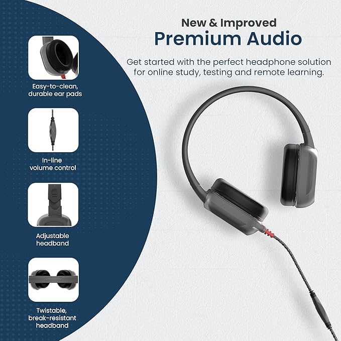 Brenthaven Headphones Wired | USB C On-Ear Rugged 2 Adjustable Headphones with Long Tangle Free Cord - Lightweight Durable and Drop Tested School Supplies for Kids Travel and K-12 Students - Gray