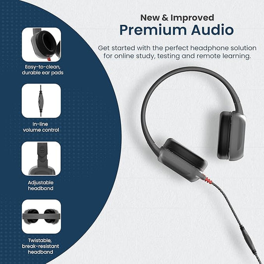 Brenthaven Headphones Wired | USB C On-Ear Rugged 2 Adjustable Headphones with Long Tangle Free Cord - Lightweight Durable and Drop Tested School Supplies for Kids Travel and K-12 Students - Gray