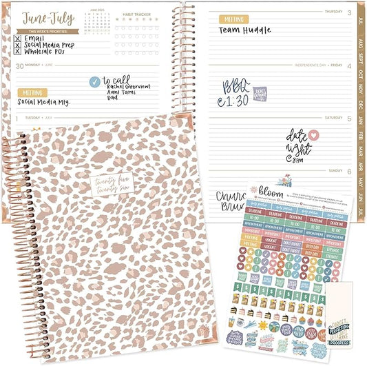bloom daily planners HARDCOVER 2025-2026 (8.5" x 11") Academic Year Day Planner (July 2025 - July 2026) - Task Goal Organizer - Monthly & Weekly Inspirational Agenda Book - Tan Leopard