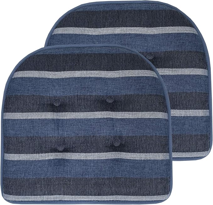 Sweet Home Collection Chair Cushion Memory Foam Pads Tufted Slip Non Skid Rubber Back U-Shaped 17" x 16" Seat Cover, 2 Count (Pack of 1), Bradford Steel Blue