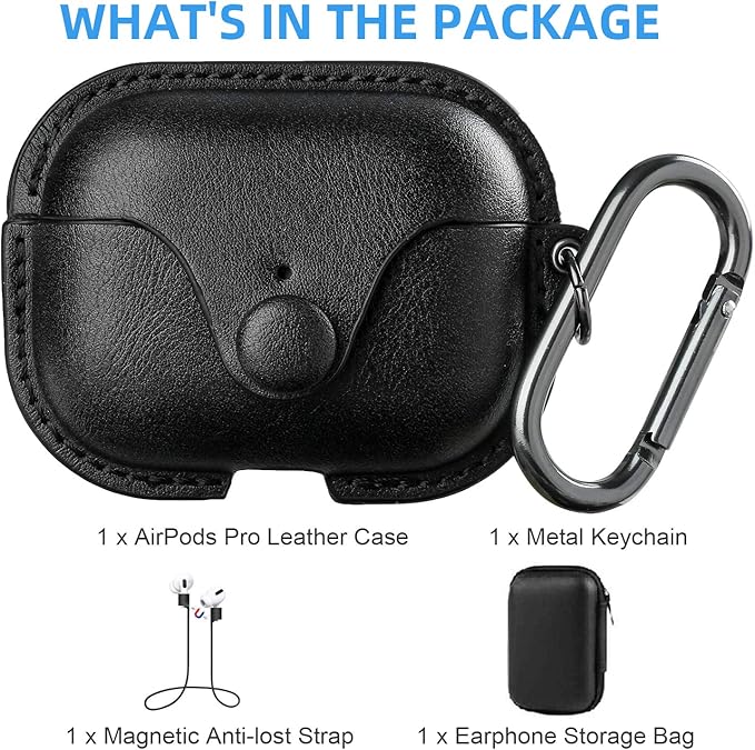 Maxjoy for AirPods Pro 2 Case Leather, Airpods Pro Leather Case Cover with Keychain Airpod Strap Compatible with Apple Airpod Pros 2nd Generation 2023 2022/AirPods Pros 2019 (Front LED Visible), Black