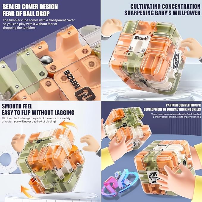 Large 3D Puzzle Maze Cube - Engaging Brain Teaser Toy, High Difficulty 3D Maze Cube & Ball, Stress Relief & Logic Development Puzzle, Spatial Awareness Brain Training Toy Educational Gift (2 PCS)