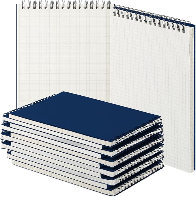 6 Pack Graph Paper Spiral Notepad A5 Top Wirebound Notepad Grid Notebook Steno Pads Memo Notebook Grid Paper 140 Pages for Writing Sketching Drawing Office Supplies (Blue)
