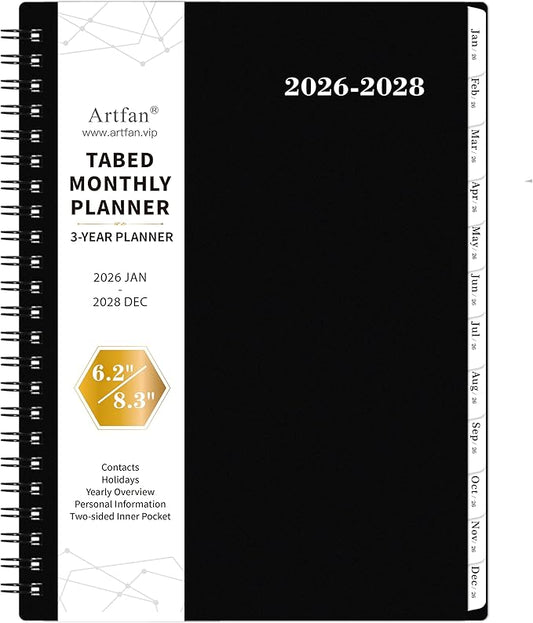 2026-2028 Monthly Planner/Calendar - 3 Year Monthly Planner 2026-2028, JAN 2026 - DEC 2028, 6.2" x 8.3", Inner Pocket, Polypropylene Cover, 36-Month Tabs