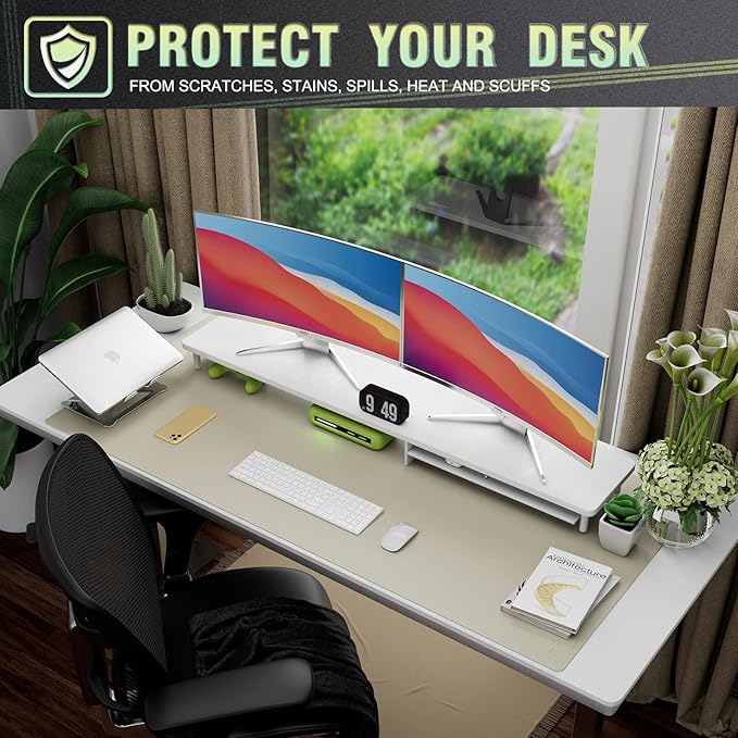 K KNODEL Large Office Leather Desk Mat, Mouse and Keyboard Pad, Computer and Laptop Mat, Desktop Protector and Cover, Writing Pad and Blotter (47.2"x23.6", Ivory Cream)