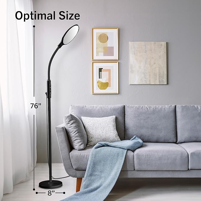 PRIMETEK Happy Lamp10000 Lux Mood Lamp, Dual Control Remote,Touch Screen Sad Lamp, Adjustable LED Floor Lamp, UV-Free Sun Light, 5 Color Temperatures 10 Brightness Levels (Black)