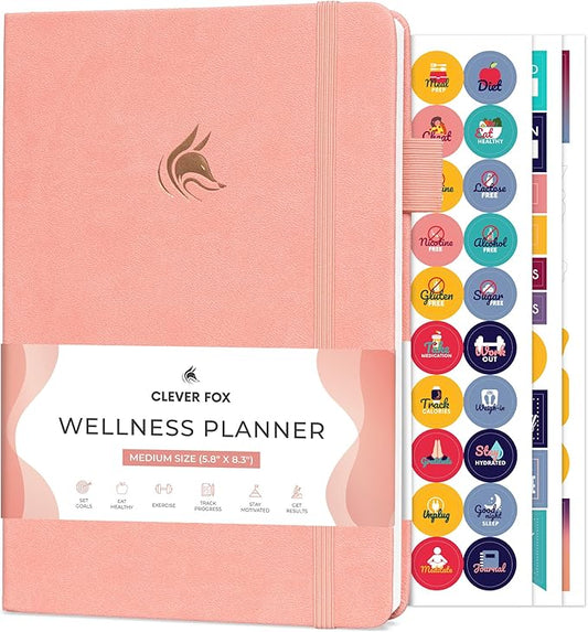 Clever Fox Wellness Planner - Weekly & Daily Health and Wellness Log, Food Journal & Meal Planner Diary for Calorie Counting, Notebook for Medical Condition Tracking, A5-Sized - Light Pink