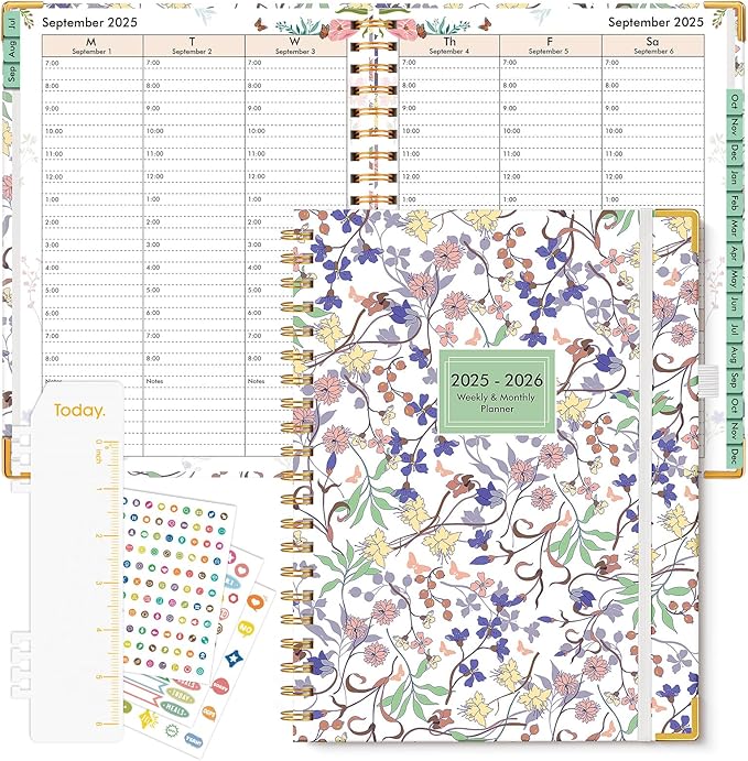 2025-2026 Appointment Book, Academic Planner 18 Months Weekly and Monthly (July 2025 - December 2026), 8.5"x11" Daily Hourly Planner 60-Minute time Slots, Spiral Calendar Schedule Book for Work School Teacher Student, Purple Floral