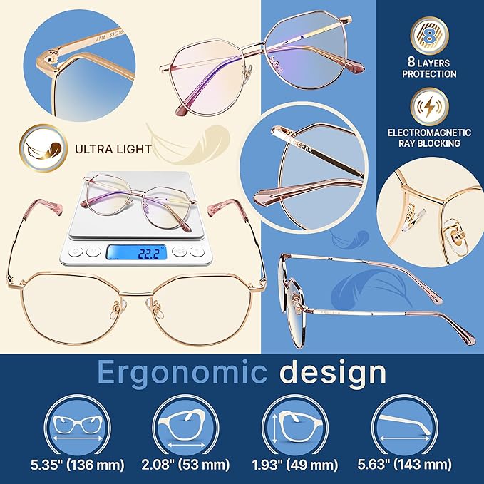 Prospek Blue Light Blocking Glasses for Women Oversized I Lightweight Titanium Frame for Computer with Anti-glare to Reduce Eyestrain I ERA