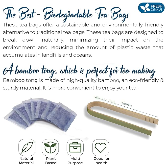 FRESHDRINKUS Premium 55 Butterfly Pea Flowers Tea Bags,100% Pure, Organic, Non GMO, Made With Organic Bags, Sugar/ Caffeine/ Gluten Free, Wildcrafted, Vegan, Handmade Product