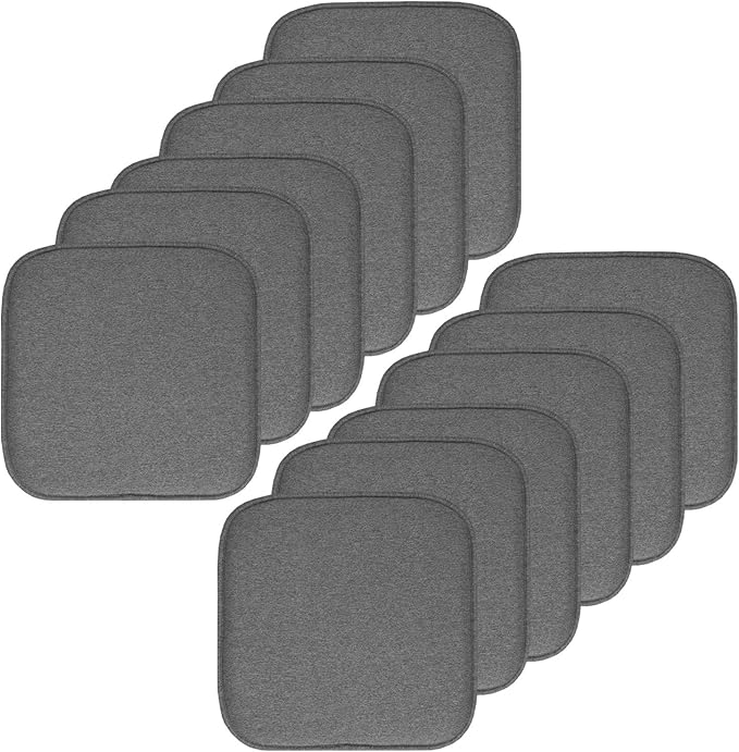 Sweet Home Collection Chair Cushion Memory Foam Pads Honeycomb Pattern Slip Non Skid Rubber Back Rounded Square 16" x 16" Seat Cover, 12 Pack, Charlotte Gray