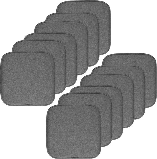 Sweet Home Collection Chair Cushion Memory Foam Pads Honeycomb Pattern Slip Non Skid Rubber Back Rounded Square 16" x 16" Seat Cover, 12 Pack, Charlotte Gray