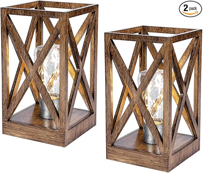 WINGBO 2 Pack Retro Battery Powered Table Lamps, Battery Operated Cordless Lamp Set, Portable Nightlight Decorative Light for Living Room Dining Room Bedroom Entryway Patio, Faded Brown Finish