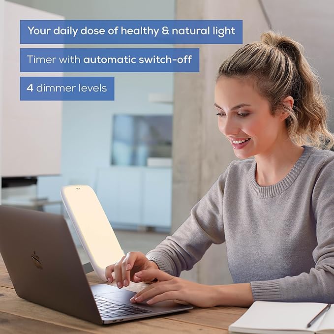 Beurer TL35 Light Therapy Lamp with 10,000 Lux LED with 3 Color Temperatures, 4 Dimmer Levels, Timer, Auto Switch-Off, and Adjustable Stand for Home, Office, or Travel