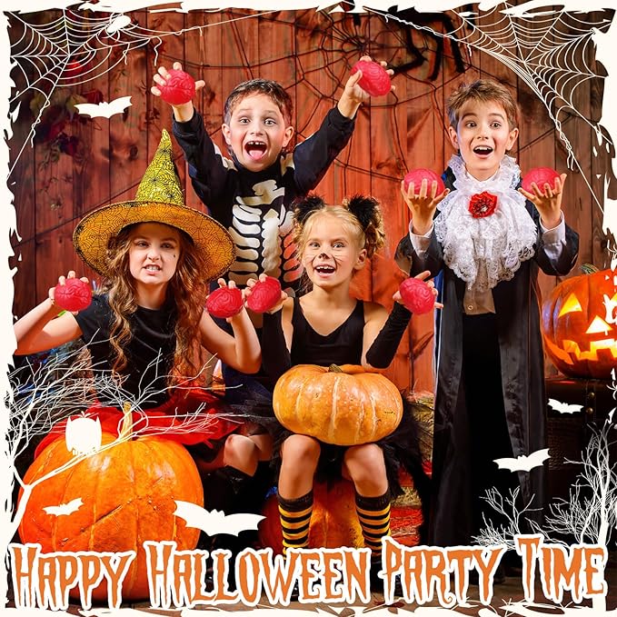 Leitee 12 Pcs Brain Stress Balls Bulk Large Halloween Brain Toys PU Hand Muscle Exercise Pressure Ball Funny Stress Relief Toy for Teens Adult Improving Grip Strength Prop(Red)