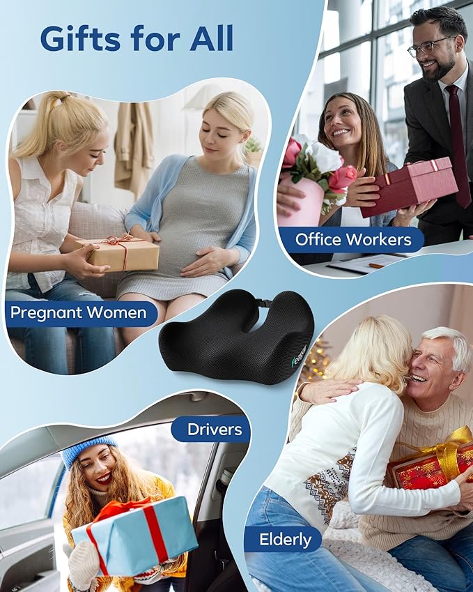 Feagar Memory Foam Seat Cushion - Extra Thick for Hip, Sciatica, Tailbone & Back Pain Relief - Office Chair & Car Seat Cushion for Desk Workers, Seniors, Truck Drivers, and Work from Home