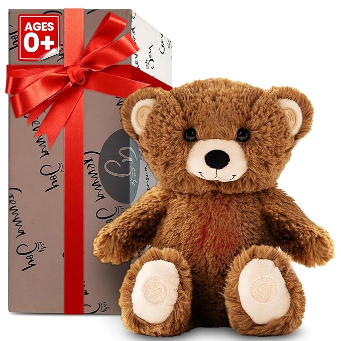 Gemma Joy Baby Sleep Soother Brown Bear for Baby – Cry Activated Heartbeat Stuffed Animal – Rechargeable Crib Soother with White Noise, Shush, Lullabies & Night Light – Newborn Essentials Must Haves
