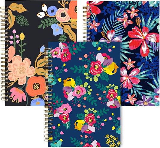 Blank Spiral Notebook, A5 Flower Unlined Journals Bulk, 100GSM Thick Paper Travel Journal Set, Hard Cover, Plain Wirebound Draw Sketchbook Planner, 75 Sheets per Book, 5.7x8.3 inch, 3 Pack