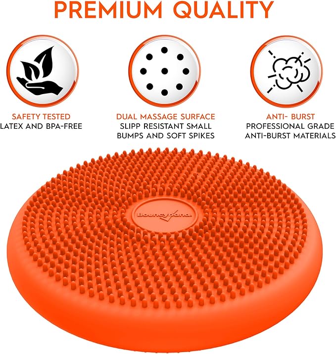 Bouncyband – Wiggle Seat – Orange, 13” D – Large Sensory Cushion for Kids Ages 6-18+ – Promotes Active Learning, Improves Student Productivity, Includes Easy-Inflation Pump