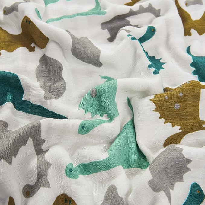 ZPECC Muslin Baby Blanket Thicker, 30x40 Organic Cotton Newborn Receiving Quilt Hypoallergenic for Baby Essentials Swaddle Crib Stroller, Dinosaur